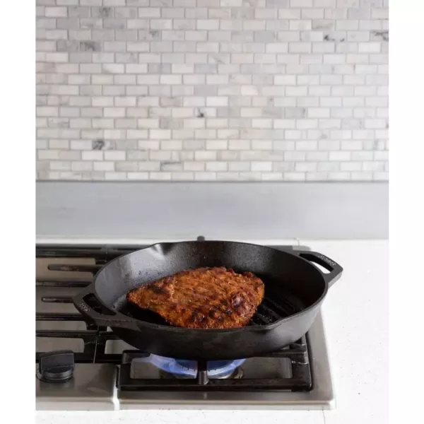 Lodge 12 in. Cast Iron Grill Pan in Black with Dual Handles