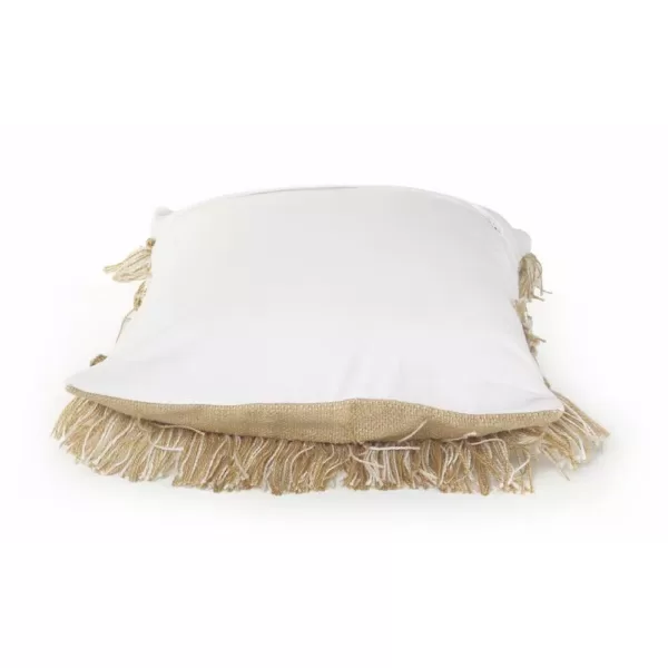 LR Home Fringe 20 in. x 20 in. Beige/White Neutral Polyester Standard Throw Pillow