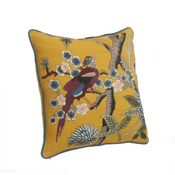 LR Home Scenic Yellow Floral Birds Soft Poly-Fill 20in. x 20 in. Throw Pillow