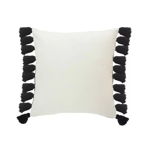 LR Home Trinity Black and Ivory Stripe Fringe Soft Poly-fill 20 in. x 20 in. Throw Pillow