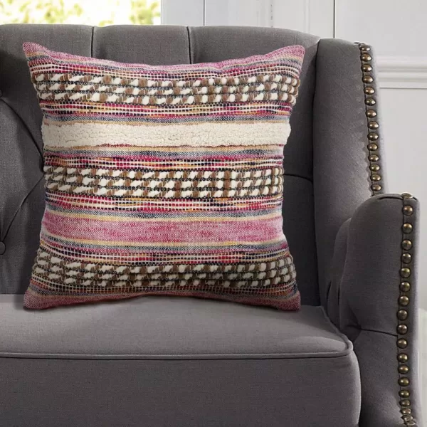 LR Resources Eclectic Pink Striped Hypoallergenic Polyester 18 in. x 18 in. Throw Pillow