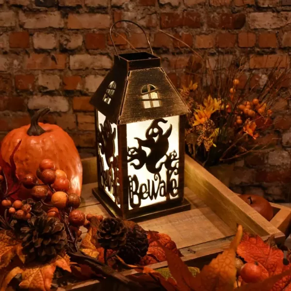 LUMABASE Golden Black Battery Operated Lighted Halloween Lantern