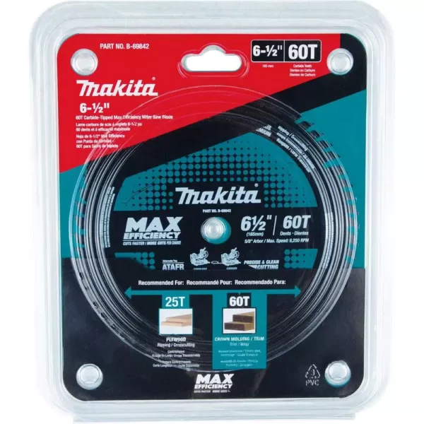 Makita 6-1/2 in. 60T Carbide-Tipped Max Efficiency Miter Saw Blade