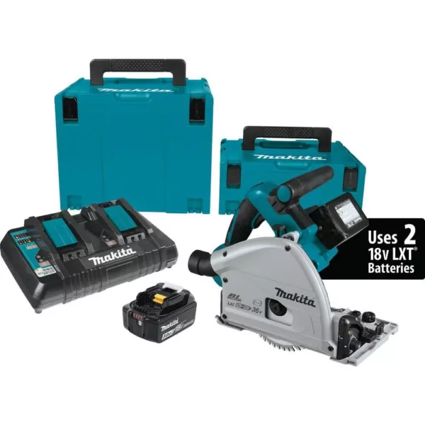 Makita 18V X2 LXT (36V) Brushless 6-1/2 in. Plunge Circular Saw Kit 5.0Ah with bonus Guide Rail and 18V Brushless Impact Driver