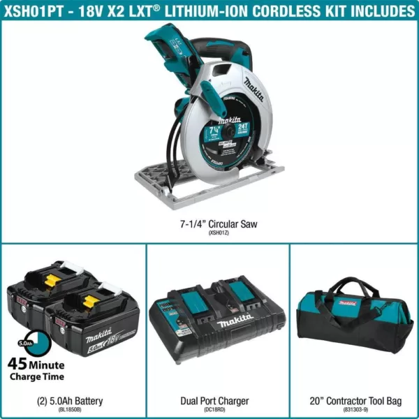 Makita 18-Volt 5.0Ah X2 LXT Lithium-Ion 36-Volt Cordless 7-1/4 in. Circular Saw Kit