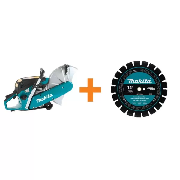 Makita 14 in. 61 cc Gas Saw with Bonus 14 in. Blade Diameter Segmented, Dual Purpose