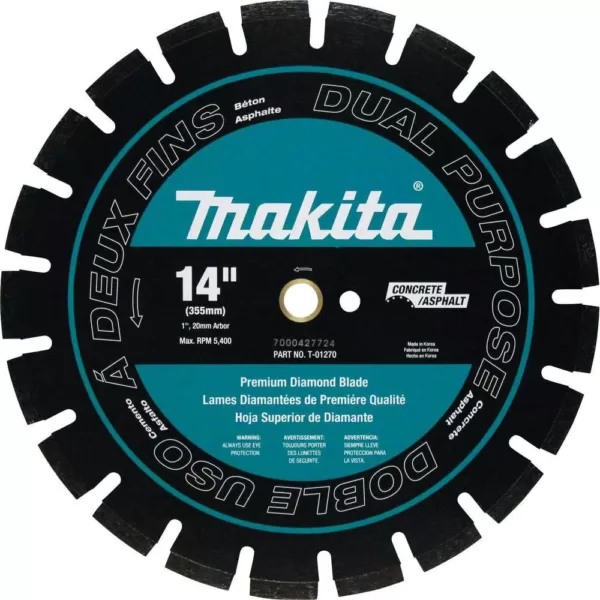 Makita 14 in. 61 cc Gas Saw with Bonus 14 in. Blade Diameter Segmented, Dual Purpose