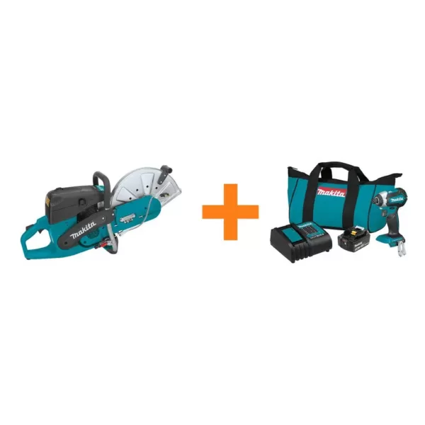 Makita 5.1 HP 73cc 14 in. Gas Saw with Bonus 18-Volt LXT Lithium-Ion Brushless Impact Driver Kit with (1) Battery 3.0Ah