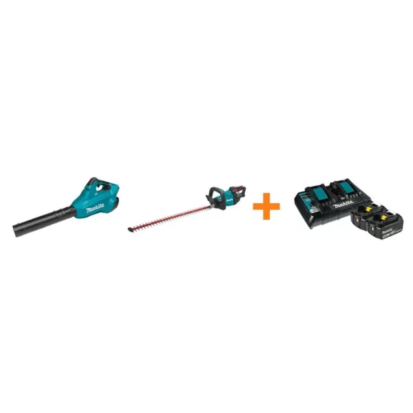 Makita 18V X2 LXT Blower and 18V LXT 30 in. Hedge Trimmer with bonus 18V LXT Starter Pack