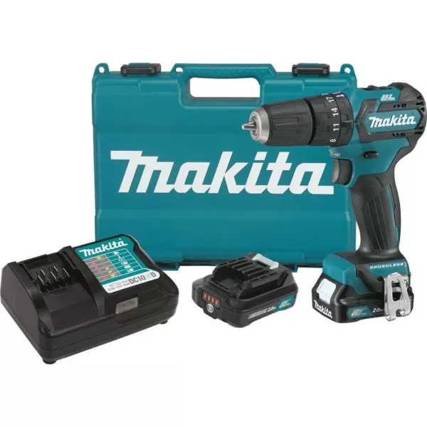 Makita 12-Volt Max CXT Lithium-Ion 3/8 in. Brushless Cordless Hammer Driver-Drill Kit w/ (2) Batteries(2Ah), Charger, Hard Case