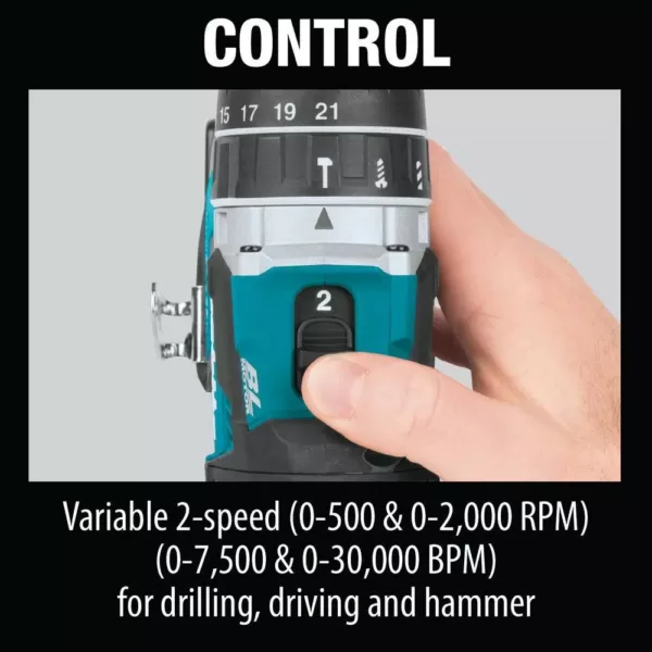 Makita 18V LXT Lithium-Ion Compact Brushless Cordless 1/2 in. Hammer Driver-Drill Kit with (2) 2.0Ah Batteries, Charger and Bag