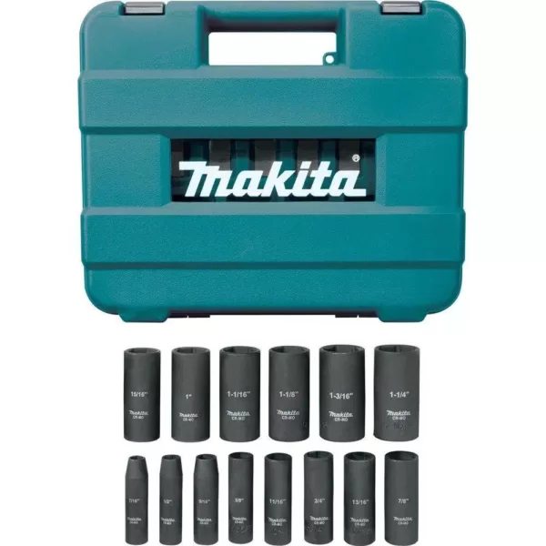 Makita 1/2 in. 6-Point Fractional Deep Impact Socket Set (14-Piece)