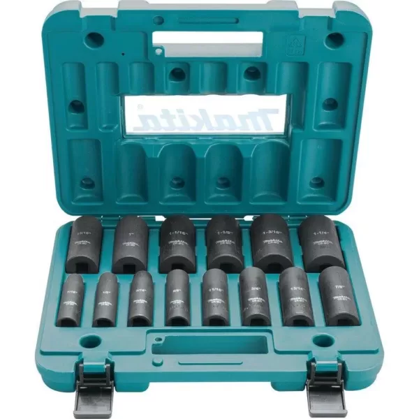 Makita 1/2 in. 6-Point Fractional Deep Impact Socket Set (14-Piece)