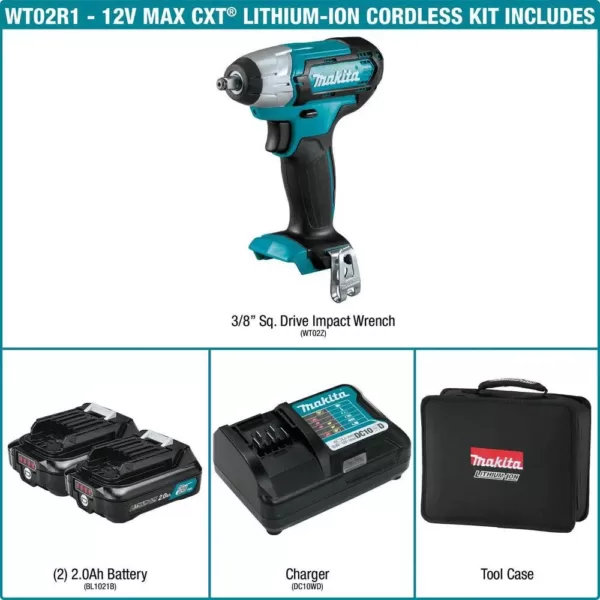 Makita 12-Volt MAX CXT Lithium-Ion Cordless 3/8 in. Square Drive Impact Wrench Kit