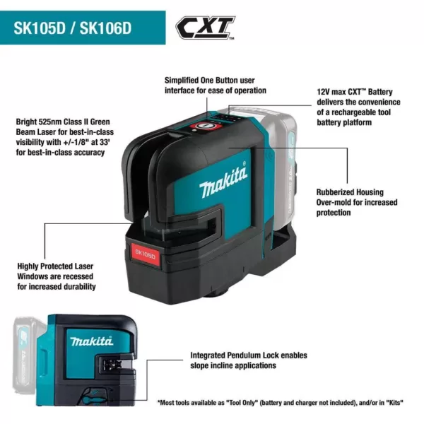 Makita 12-Volt MAX CXT Self-Leveling Cross-Line Red Laser Kit (2.0 Ah)