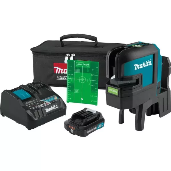 Makita 12-Volt MAX CXT Self-Leveling Cross-Line/4-Point Green Laser Kit (2.0 Ah)