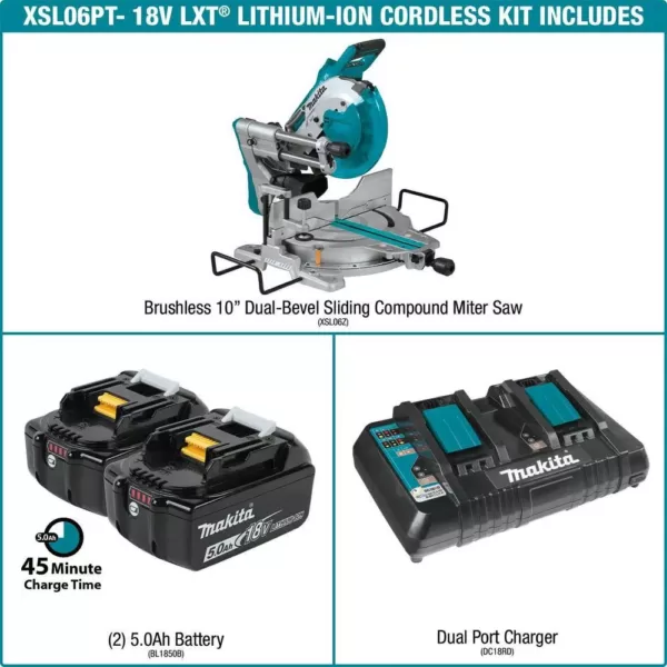 Makita 18-Volt 5.0Ah X2 LXT Lithium-Ion (36V) Brushless Cordless 10 in. Dual-Bevel Sliding Compound Miter Saw with Laser Kit