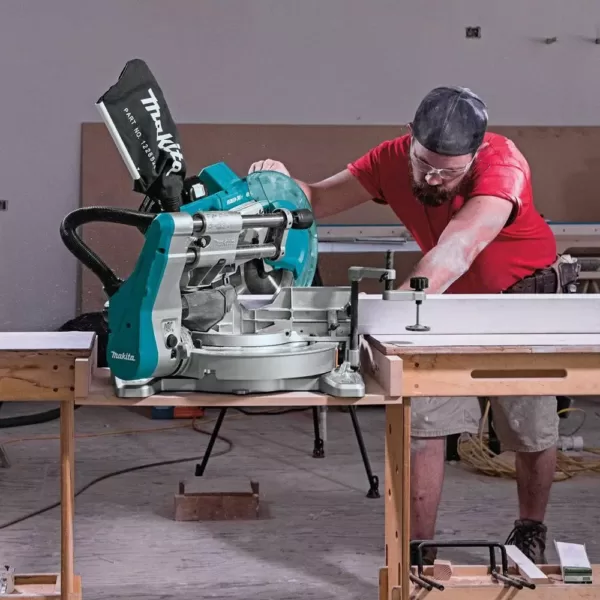 Makita 18-Volt Lithium-Ion Brushless Cordless 10 in. Dual-Bevel Sliding Compound Miter Saw and Compact Folding Miter Saw Stand