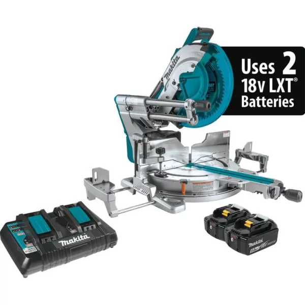 Makita 18-Volt X2 LXT Lithium-Ion (36-Volt) 12 in. Brushless Dual-Bevel Sliding Compound Miter Saw Kit AWS Capable 5.0 Ah