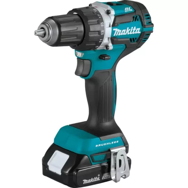 Makita 18-Volt LXT Lithium-Ion Compact Brushless Cordless 1/2 in. Driver-Drill Kit w/ (2) Batteries (2.0Ah), Charger, Bag