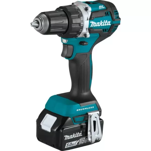 Makita 18-Volt LXT Lithium-Ion Compact Brushless Cordless 1/2 in. Driver-Drill Kit with Two 5.0 Ah Batteries, Charger, Bag