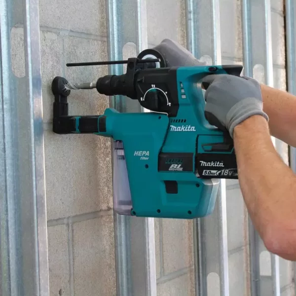 Makita 18-Volt LXT 1 in. Brushless SDS-Plus Rotary Hammer kit w/HEPA Attachment 5.0Ah with Bonus 18V LXT 1/2 in. Impact Wrench