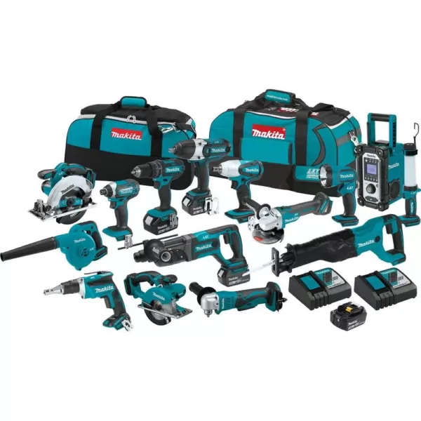 Makita 18-Volt LXT Lithium-ion Cordless 15-Piece Combo Kit with (4) Batteries 3.0Ah, Charger and (2) Bags