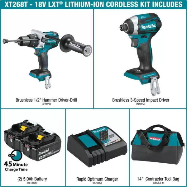 Makita 18-Volt LXT Lithium-ion Brushless Cordless 2-piece Combo Kit (Hammer Drill/ Impact Driver) 5.0Ah