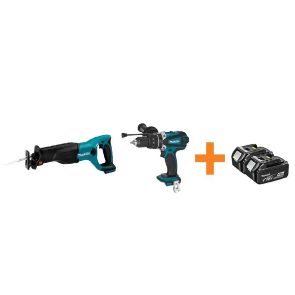 Makita 18-Volt LXT Lithium-Ion Cordless Reciprocal Saw and Hammer Driver/Drill with Free 4.0Ah Battery (2-Pack)