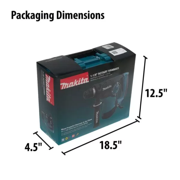 Makita 7 Amp 1-1/8 in. Corded SDS-Plus Concrete/Masonry Rotary Hammer Drill with Side Handle and Hard Case