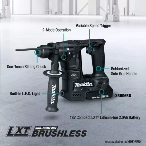 Makita 18-Volt LXT Lithium-Ion Sub-Compact Brushless Cordless 11/16 in. Rotary Hammer Kit, accepts SDS-PLUS bits (2.0Ah)