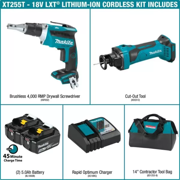 Makita 18-Volt LXT Lithium-ion Cordless 2-Piece Combo Kit (Brushless Drywall Screwdriver/Cut-Out Tool) 5.0Ah