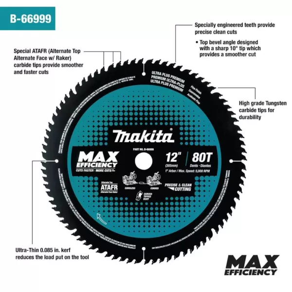 Makita 12 in. 80T Carbide-Tipped Max Efficiency Miter Saw Blade