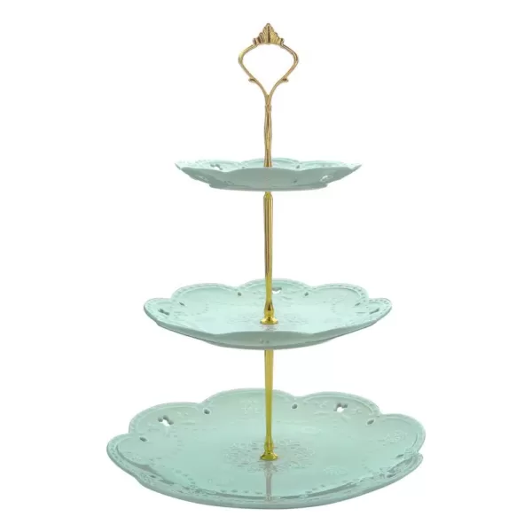 MALACASA 3-Tiered Green Cupcake Tower Stand Porcelain Round Tiered Serving Stand for Dessert Cake