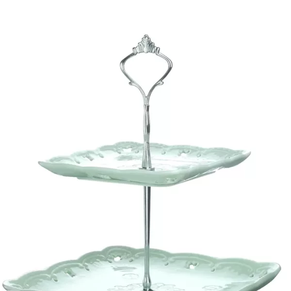 MALACASA 3-Tiered Green Cupcake Tower Stand Square Tiered Dessert Stand Serving Tray