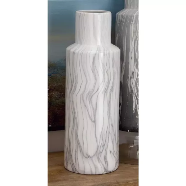 LITTON LANE 21 in. Classic Marble Cylinder White Ceramic Decorative Vase