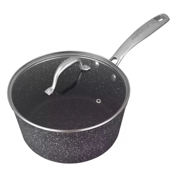 MasterPan Granite Ultra 2 qt. Cast Aluminum Nonstick Sauce Pan in Black with Glass Lid