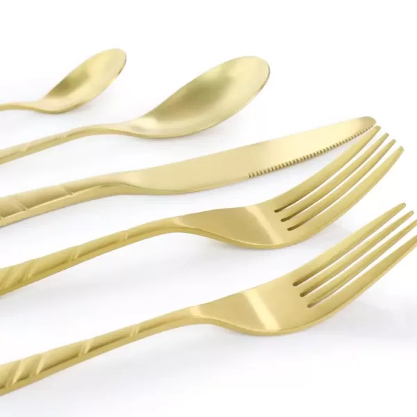 MegaChef La Vague 20-Piece Matte Gold Flatware Utensil Set, 18/10 Stainless Steel Silverware Metal (Service for 4)