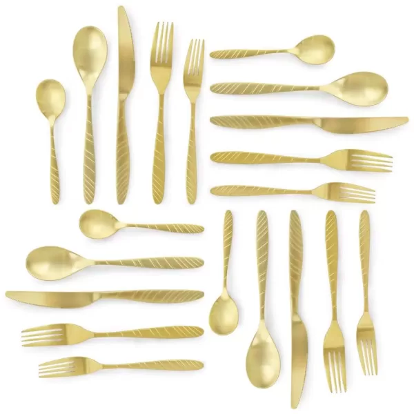 MegaChef La Vague 20-Piece Matte Gold Flatware Utensil Set, 18/10 Stainless Steel Silverware Metal (Service for 4)