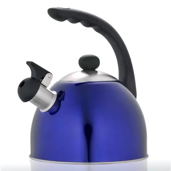 Creative Home Rhapsody 2.1 Qt. (8.4 Cup) Stainless Steel Whistling Tea Kettle with Metallic Blue Powder Coating