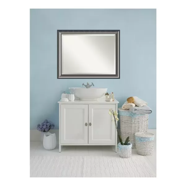 Amanti Art Quick 46 in. W x 36 in. H Framed Rectangular Beveled Edge Bathroom Vanity Mirror in Metallic Silver