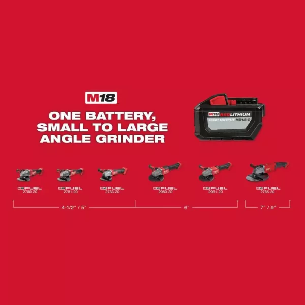 Milwaukee M18 FUEL 18-Volt 4-1/2 in./5 in. Cordless Grinder with Paddle Switch with Braking Grinder & (2) M18 6.0 Batteries