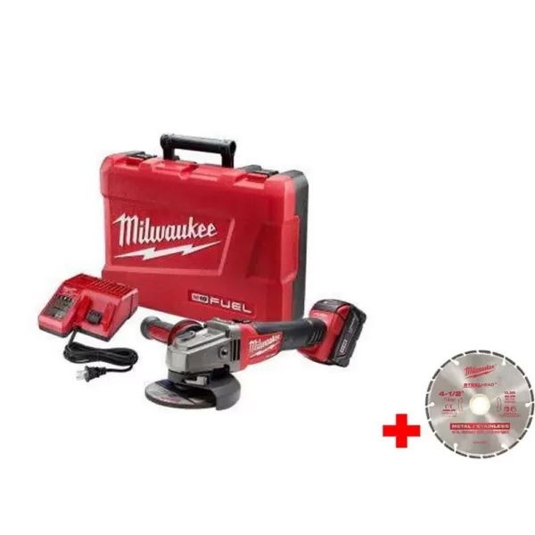 Milwaukee M18 FUEL 18-Volt Lithium-Ion Brushless 4-1/2 in. /5 in. Grinder, Slide Switch Lock-On Kit w/ 4-1/2 in. Diamond Blade