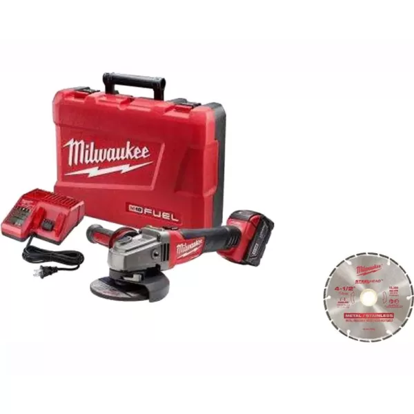 Milwaukee M18 FUEL 18-Volt Lithium-Ion Brushless 4-1/2 in. /5 in. Grinder, Slide Switch Lock-On Kit w/ 4-1/2 in. Diamond Blade