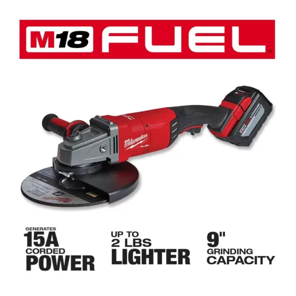 Milwaukee M18 FUEL 18-Volt Lithium-Ion Brushless Cordless 7/9 in. Grinder Kit W/ (2) 12.0Ah Batteries, Bag & Rapid Charger