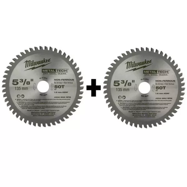 Milwaukee 5-3/8 in. x 30 Teeth Ferrous and 5-3/8 in. x 50 Teeth Non-Ferrous Metal Cutting Circular Saw Blade Set (2-Pack)