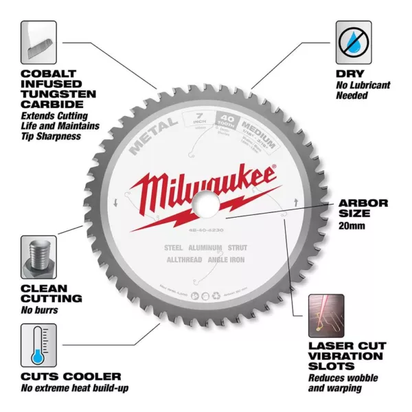 Milwaukee 7 in. x 40 Carbide Teeth Metal Cutting Circular Saw Blade