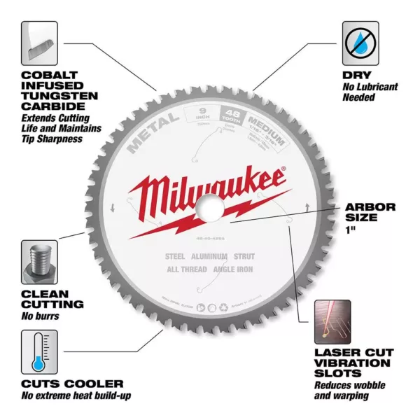 Milwaukee 9 in. x 48 Carbide Teeth Metal Cutting Circular Saw Blade