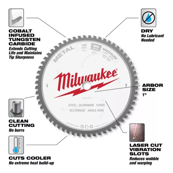 Milwaukee 12 in. x 60 Carbide Teeth Metal Cutting Circular Saw Blade