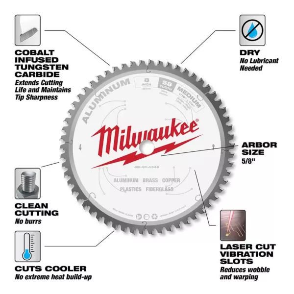 Milwaukee 8 in. x 58 Carbide Teeth Aluminum Cutting Circular Saw Blade